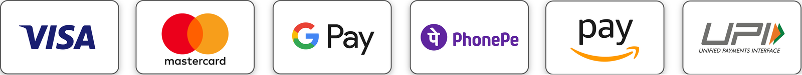 Accepted payment methods: Visa, Mastercard, UPI, Google Pay, PhonePe, and Paytm